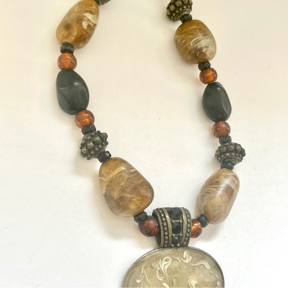 Chico’s vintage black & brown beaded, marble stone, glass pendant necklace - Picture 10 of 15